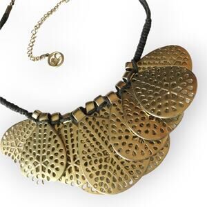 Erica Lyons antiqued gold tone bib statement necklace